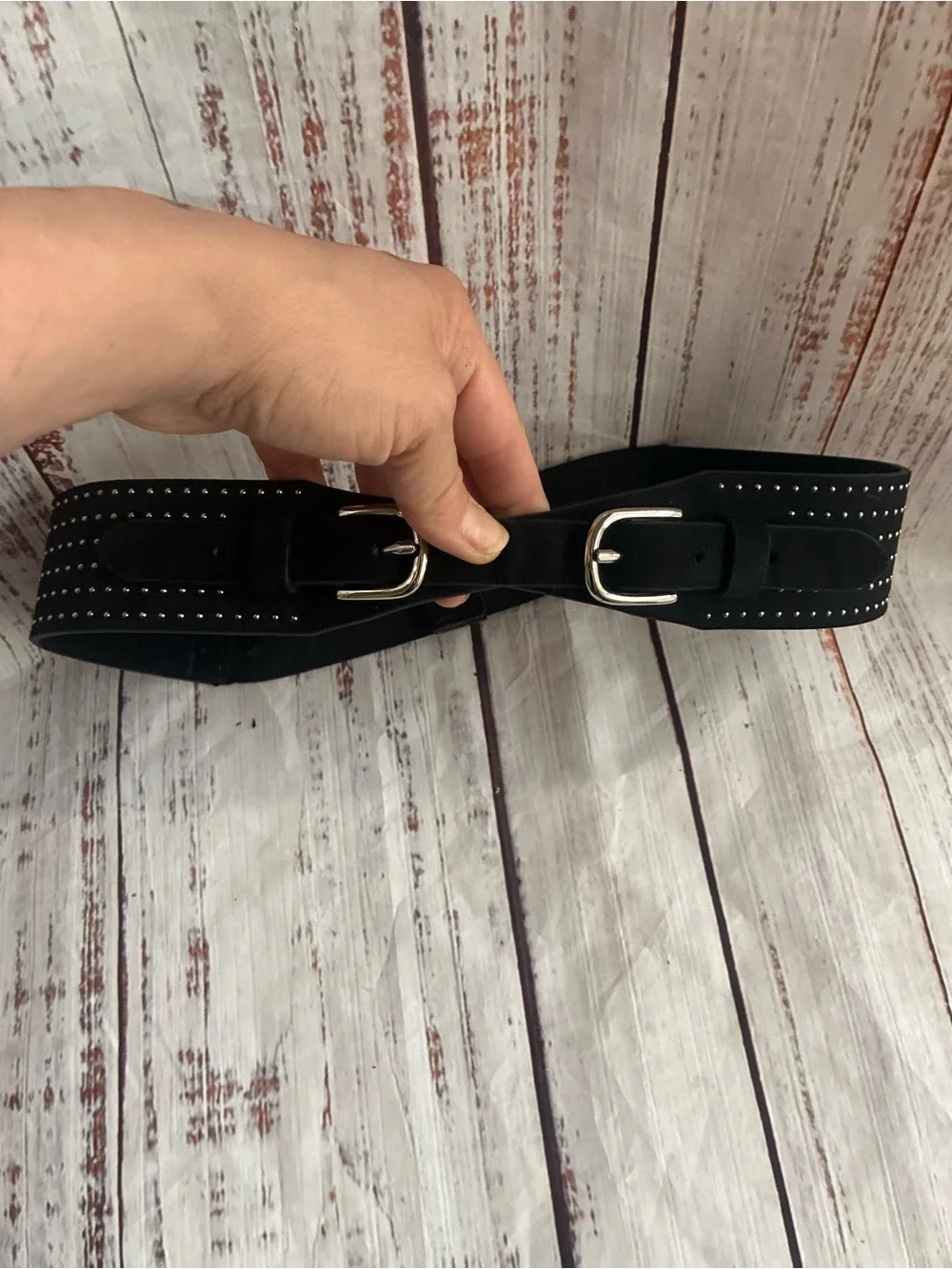 Black Studded Double Buckle Waist Belt - Women Accessories Goth Size Small